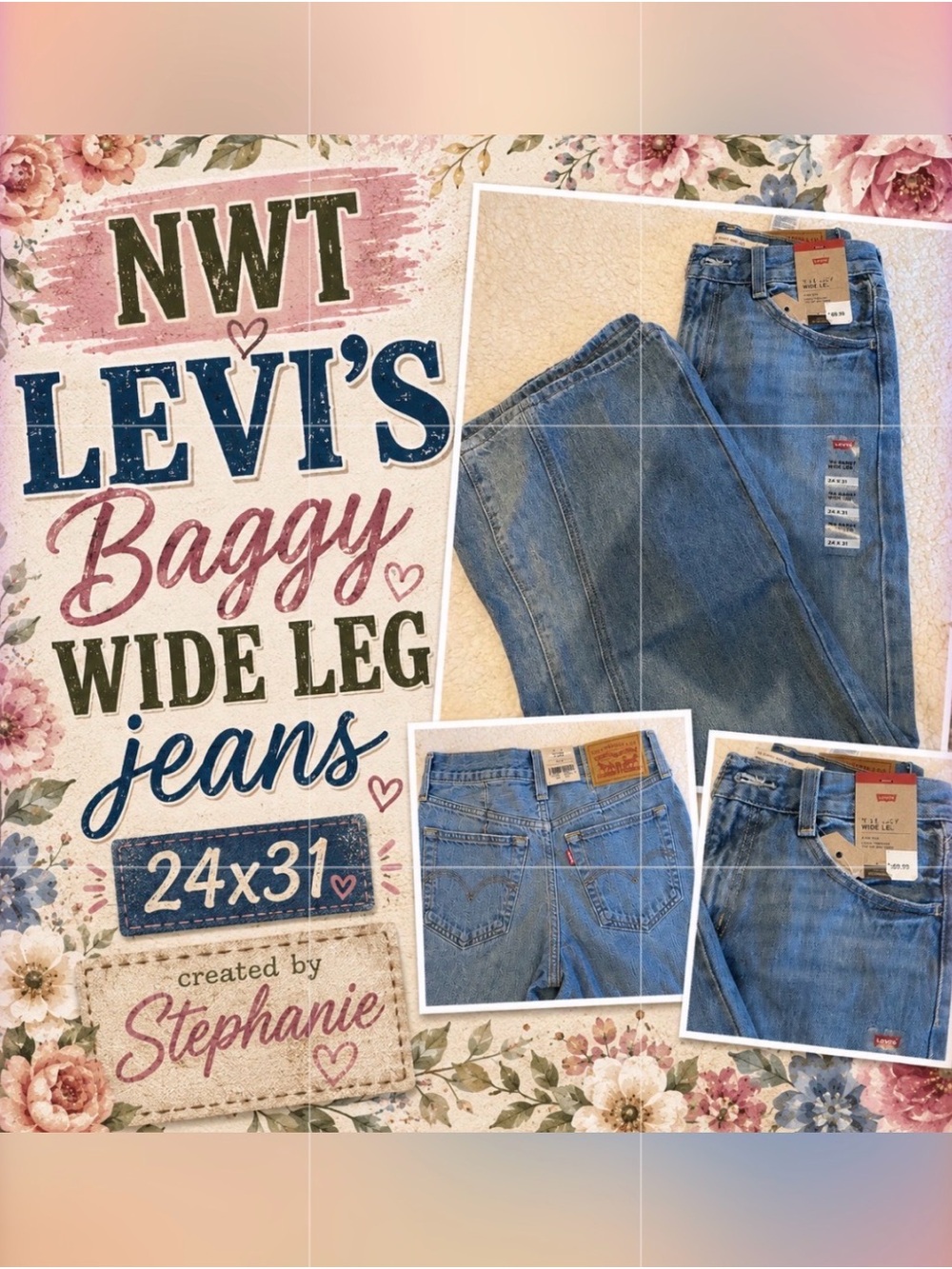 NWT Woman’s Levi's Light Blue Baggy Wide Leg Jeans 24x 31